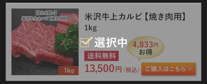 【まとめ買い】【送料無料】米沢牛上カルビ【焼き肉用】1kg